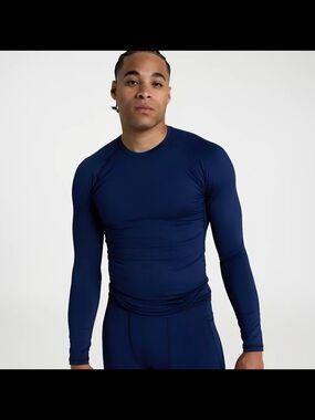 Mens Navy Long-Sleeve DSG COMPRESSION Athletic CREW SHIRT SIZE XL